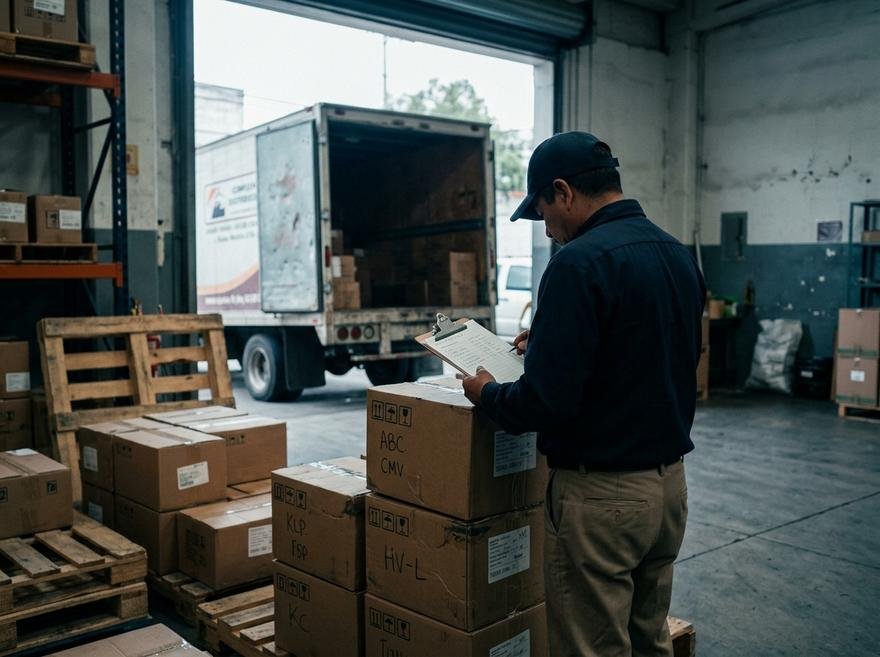 Andén de recepción con cajas recién entregadas